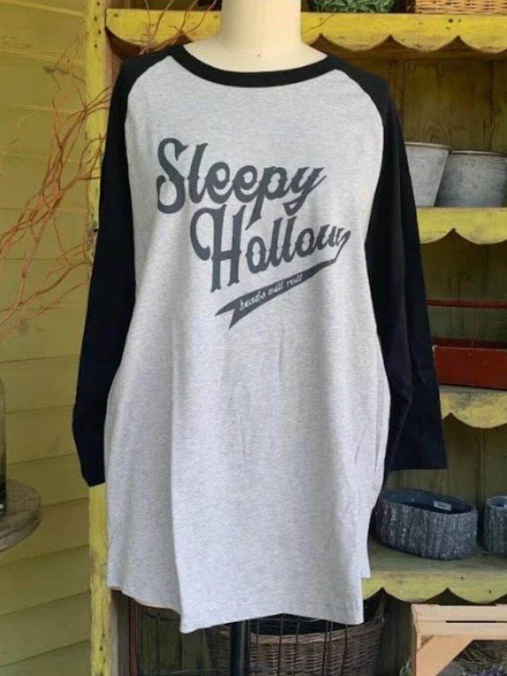 Sleepy Hollow Black & Grey Unisex Baseball Tee